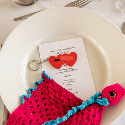 Personalized 3D Printed Wedding Place Card Keychains, Custom Table Favors