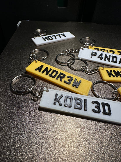 Customisable 3D printed, 4D style car number plate keyring