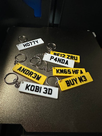 Customisable 3D printed, 4D style car number plate keyring